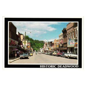 Historic Deadwood South Dakota Postcard Main Street Frontier Mining Era Building